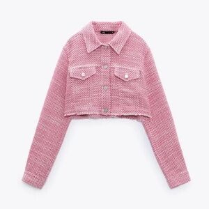 Zara Pink Tweed Cropped Jacket